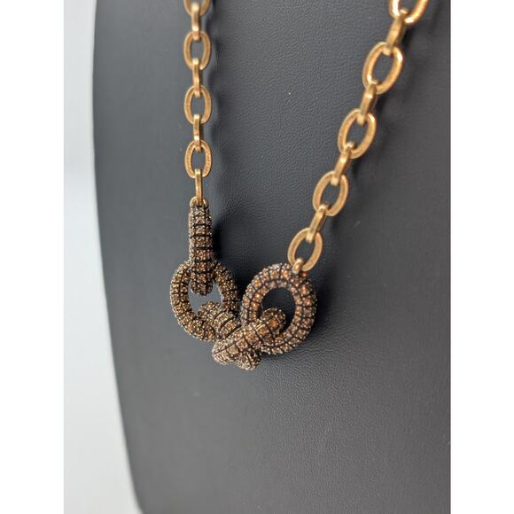 J. Crew Brown Crystal Encrusted Interlocking Link Toggle Clasp 30" Necklace - Picture 3 of 10